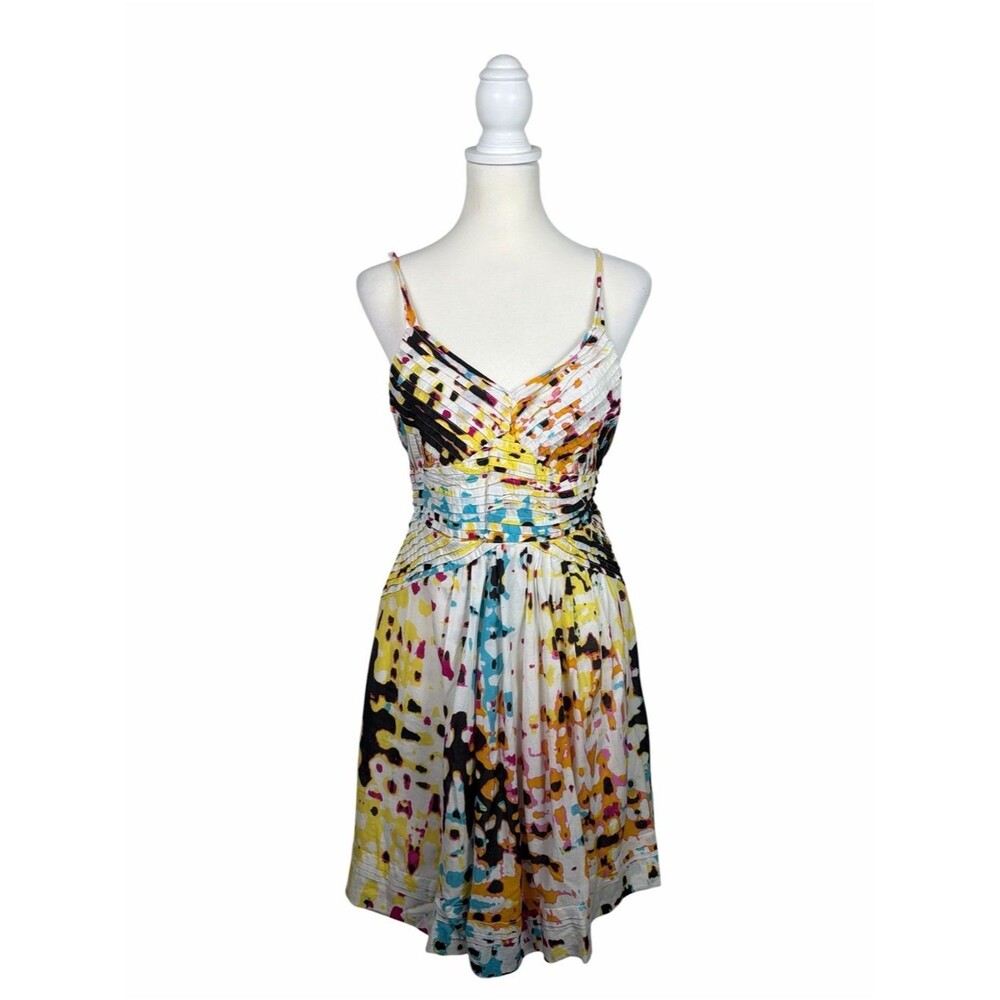 Calvin Klein Smocked Sundress Size 10 Multicolor Abstract Sleeveless Summer